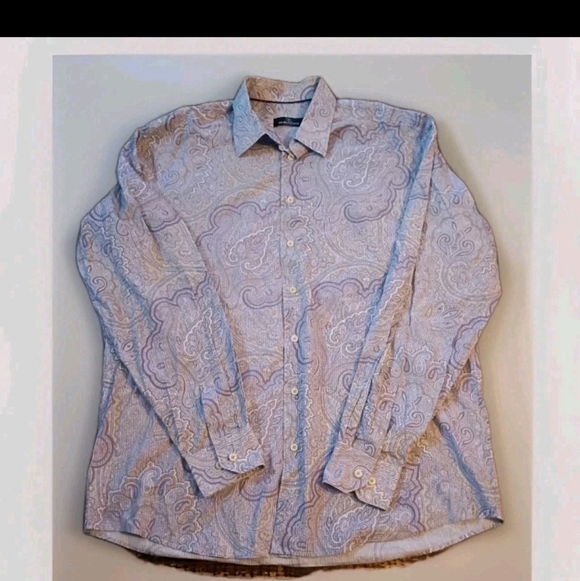 Bugatchi Other - Bugatchi UOMO 2XLT Men's Purple and White Paisley Shirt Designer Business Party
